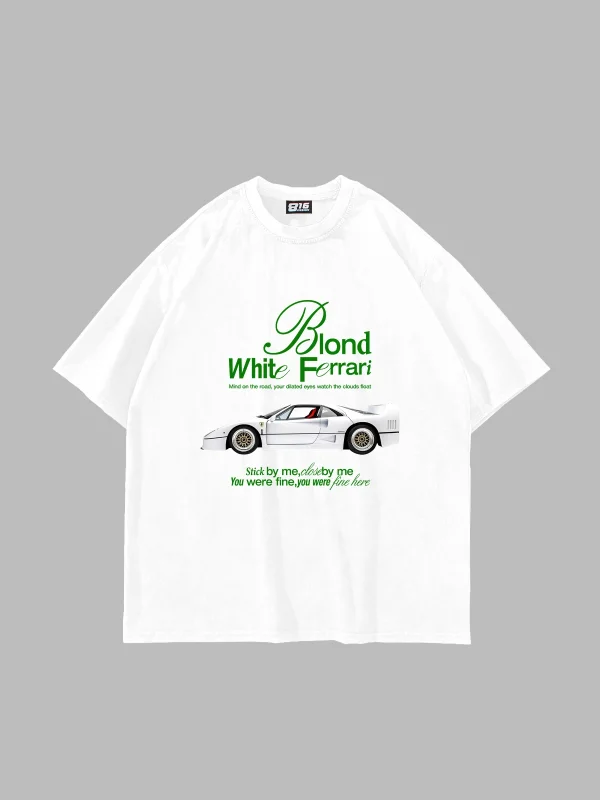 Blond White Baskılı Beyaz Oversize Tshirt
