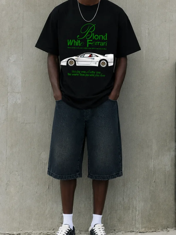 Blond White Baskılı Siyah Oversize Tshirt