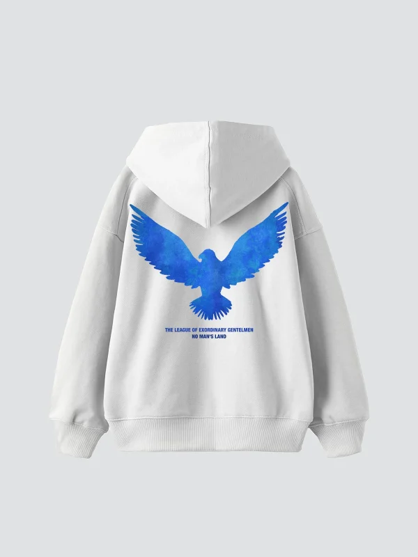 Blue Bird Baskılı Oversize Unisex Beyaz Hoodie