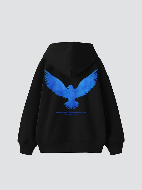 Blue Bird Baskılı Oversize Unisex Siyah Hoodie