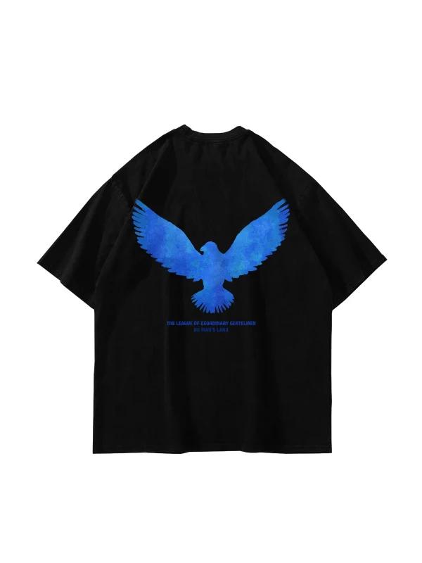 Blue Bird Baskılı Oversize Unisex Siyah Tshirt