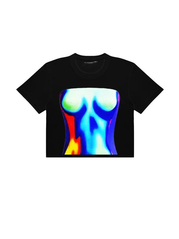 Blue Silhouette Baskılı Siyah Crop Top