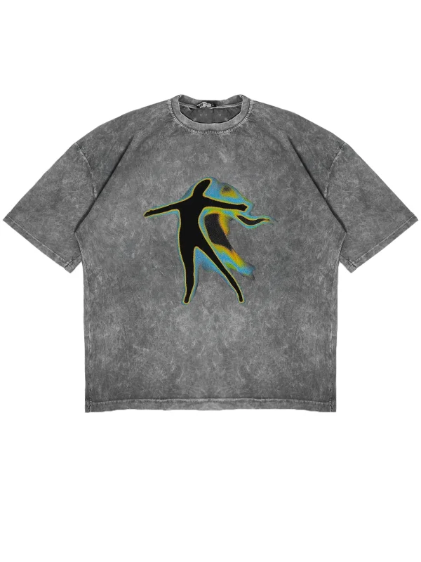 Blur Man Baskılı Yıkamalı Beyaz Unisex Oversize Tshirt