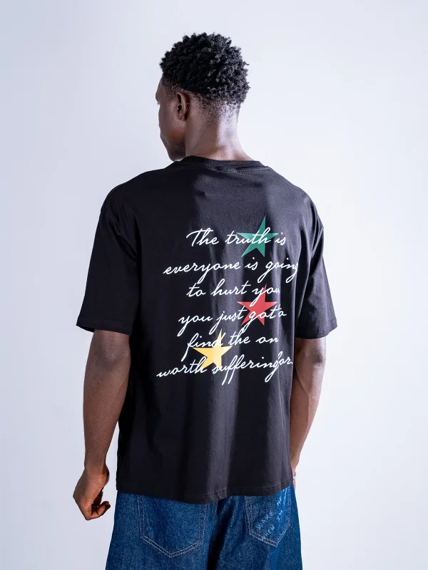 Bob Marley Baskılı Oversize Unisex Siyah Tshirt