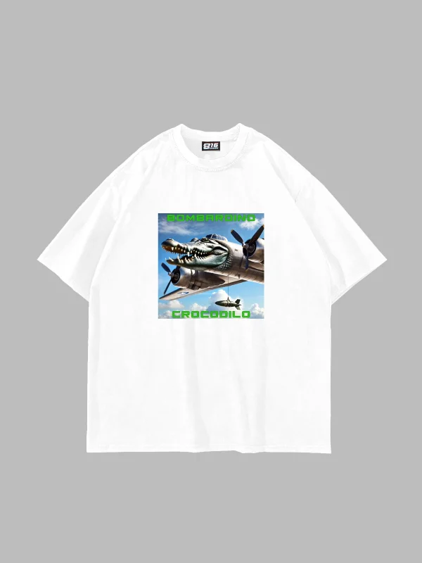 Bombardıro Crocodılo Baskılı Oversize Unisex Beyaz Tshirt