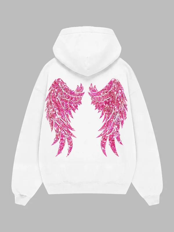 Bombshell Wings Baskılı Beyaz Oversize Hoodie