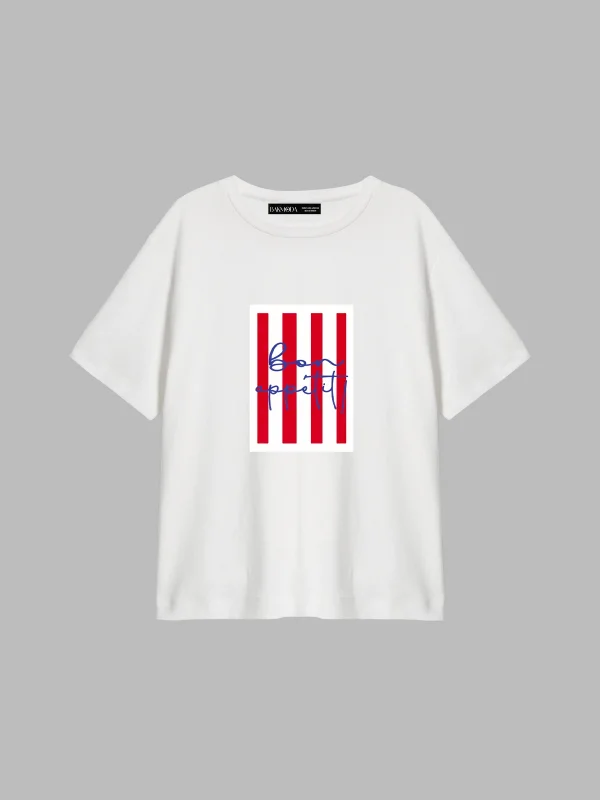 Bon Appetit Baskılı Relaxed Fit Beyaz Kadın Tshirt