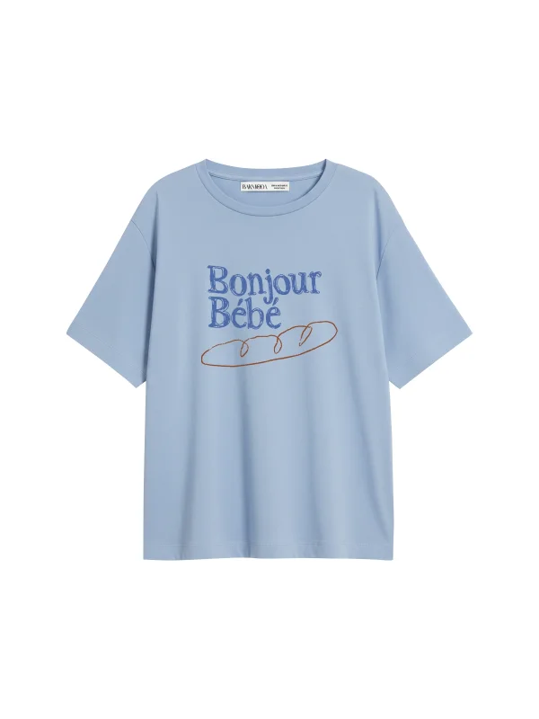Bonjour Bébé Baskılı Relaxed Fit Bebe Mavisi Kadın Tshirt