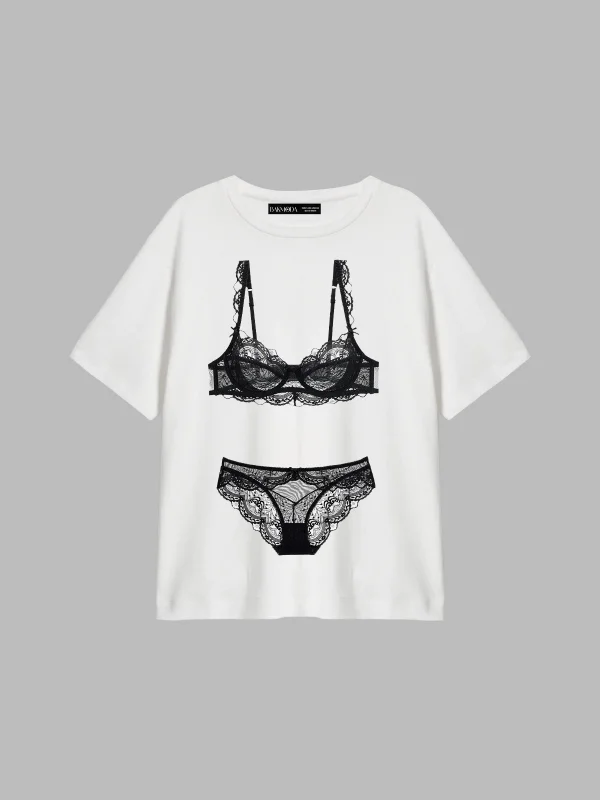 Bra Set Baskılı Relaxed Fit Beyaz Kadın Tshirt