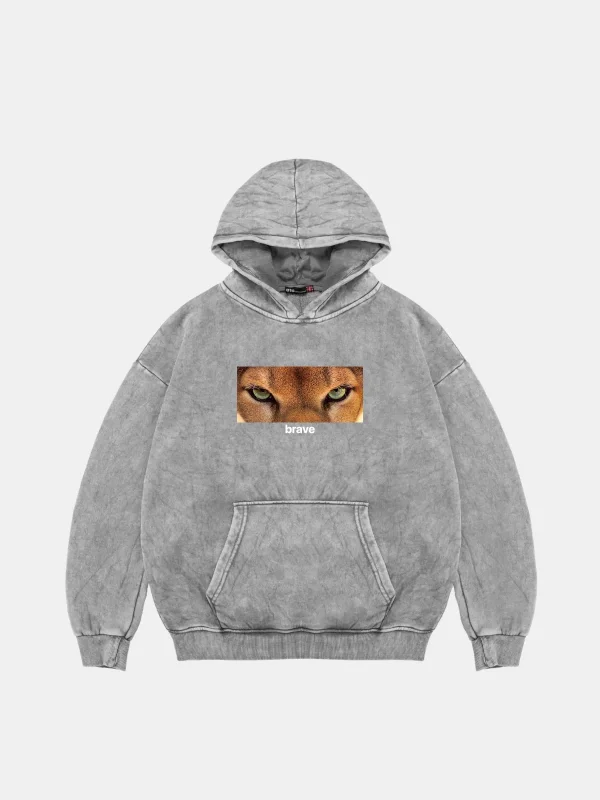 Brave Baskılı Oversize Unisex Premium Yıkamalı Beyaz Hoodie