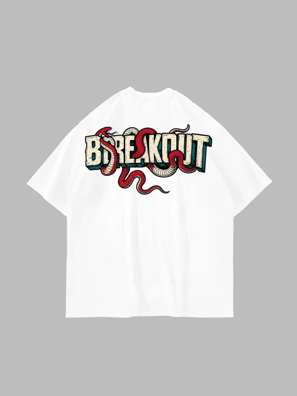 Breakout Baskılı Oversize Unisex Beyaz Tshirt