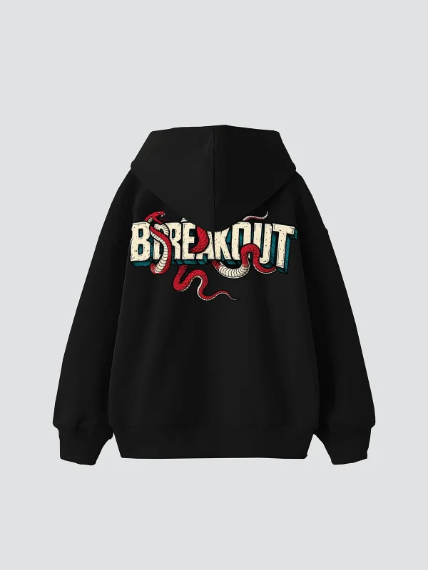 Breakout Baskılı Oversize Unisex Siyah Hoodie