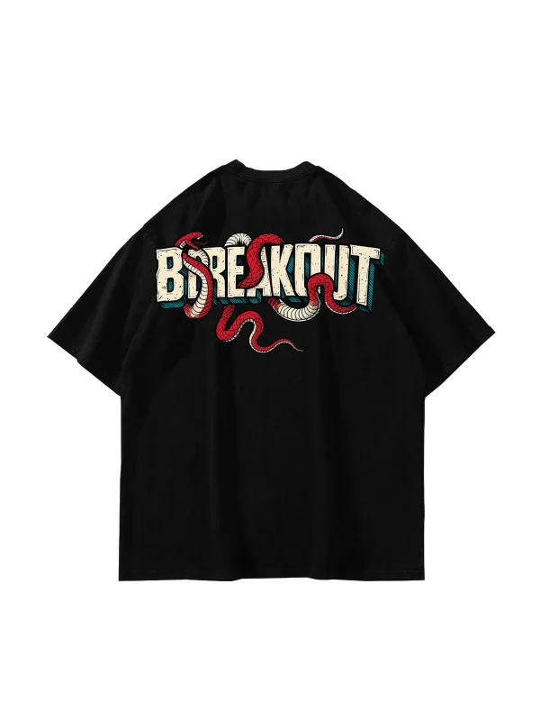 Breakout Baskılı Oversize Unisex Siyah Tshirt