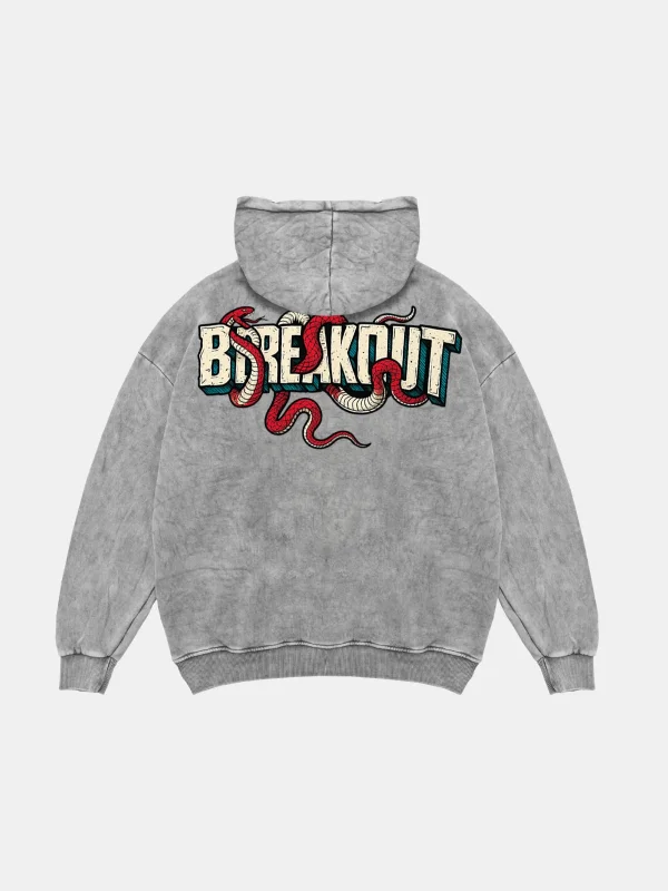 Breakout Oversize Unisex Yıkamalı Beyaz Hoodie