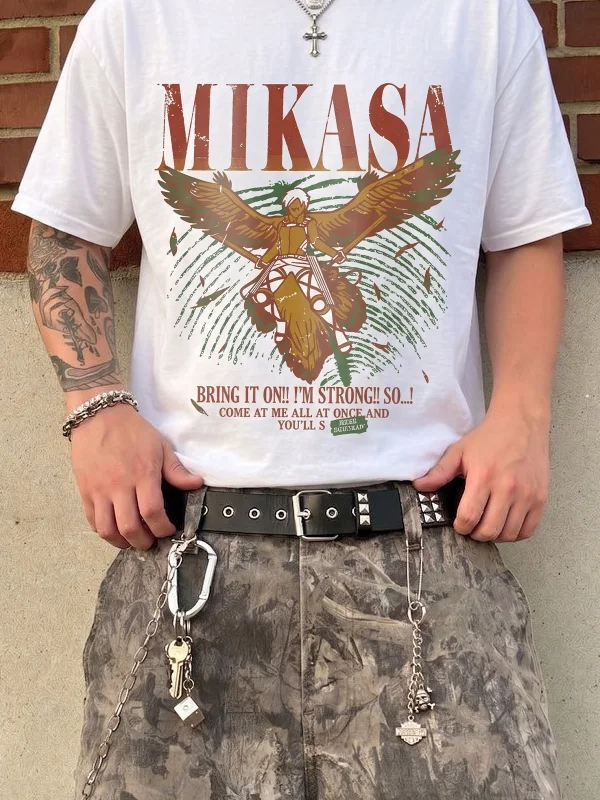 Bring It On Anime Baskılı Beyaz Oversize Tshirt