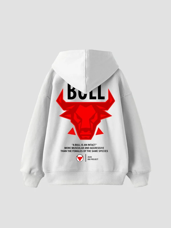 Bull Is an Intact Baskılı Oversize Unisex Beyaz Hoodie