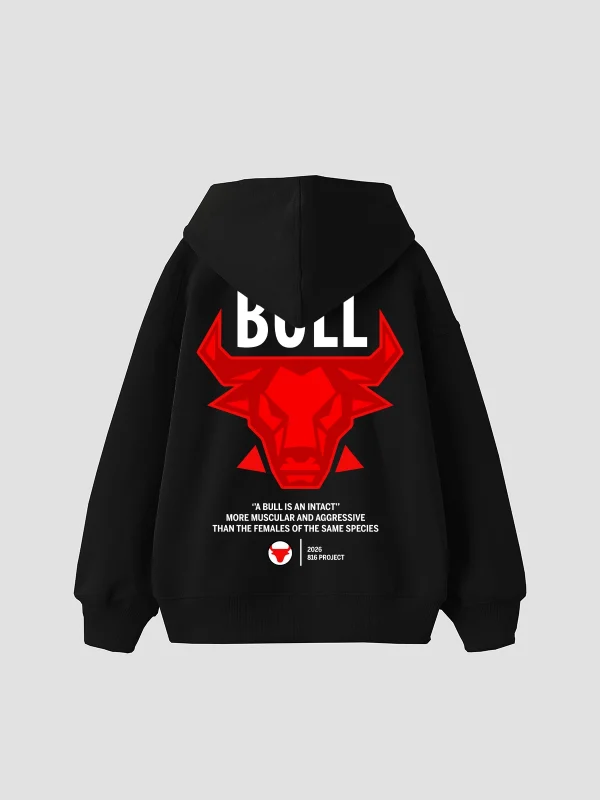 Bull Is an Intact Baskılı Oversize Unisex Siyah Hoodie