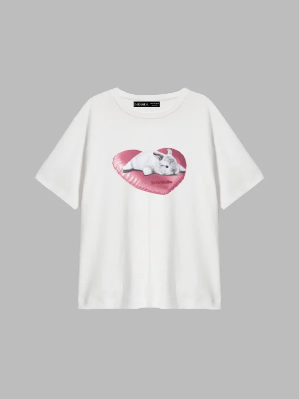 Bunny Baskılı Relaxed Fit Beyaz Kadın Tshirt