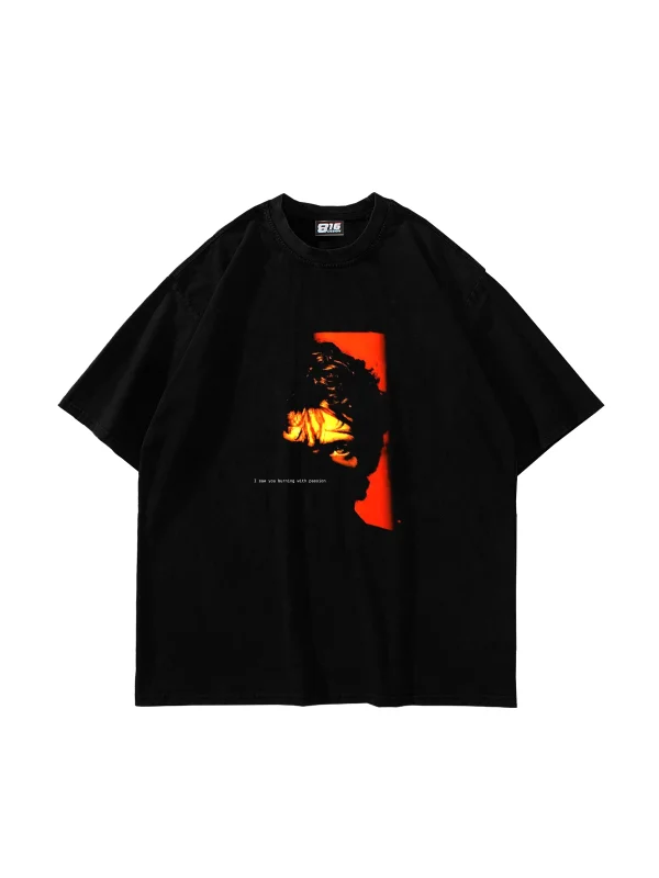 Burning With Passion Baskılı Oversize Unisex Siyah Tshirt