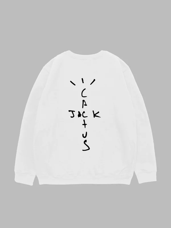 Cactus Jack Baskılı Beyaz Oversize Unisex Sweatshirt