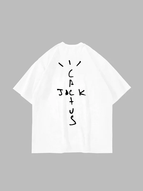 Cactus Jack Baskılı Beyaz Unisex Oversize Tshirt