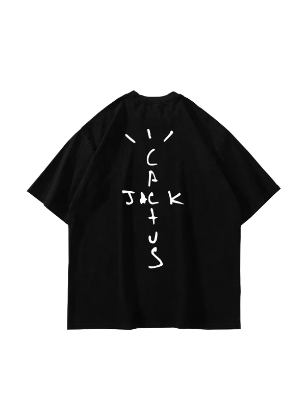 Cactus Jack Baskılı Siyah Unisex Oversize Tshirt