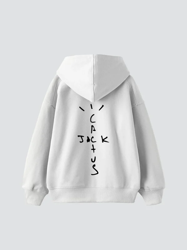 Cactus Jack Sırt Baskılı Oversize Unisex Beyaz Hoodie