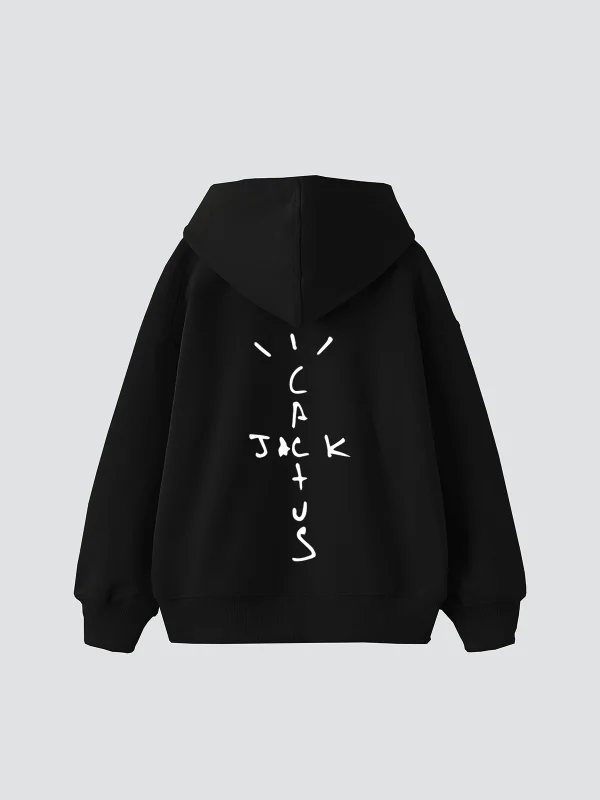 Cactus Jack Sırt Baskılı Oversize Unisex Siyah Hoodie