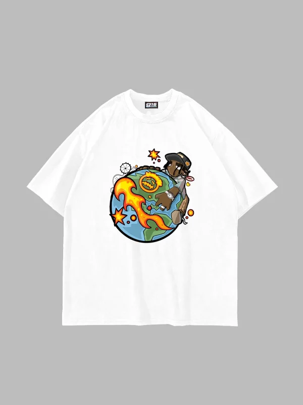 Cactus Jack Travis Baskılı Oversize Unisex Beyaz Tshirt