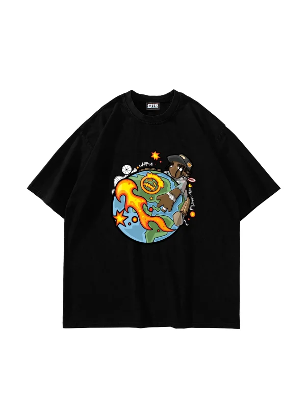 Cactus Jack Travis Baskılı Oversize Unisex Siyah Tshirt