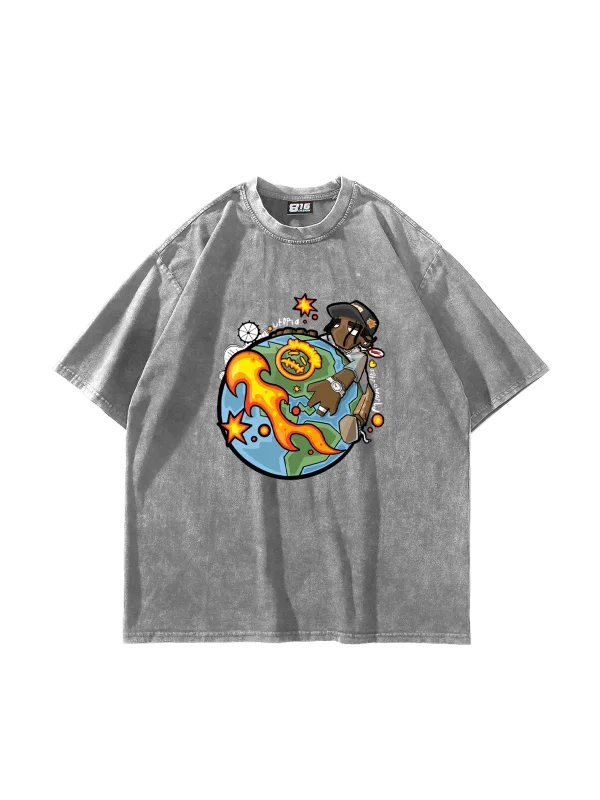 Cactus Jack Travis Baskılı Oversize Unisex Yıkamalı Beyaz Tshirt