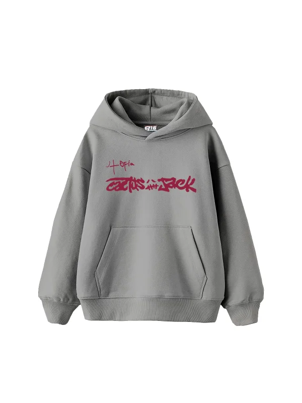 Utopia Cactus Jack Baskılı Oversize Unisex Gri Hoodie