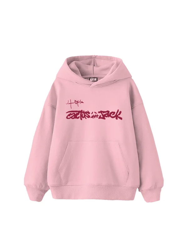 Utopia Cactus Jack Baskılı Oversize Unisex Pembe Hoodie