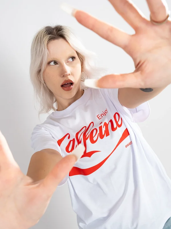 Caffeine Baskılı Oversize Unisex Beyz Tshirt