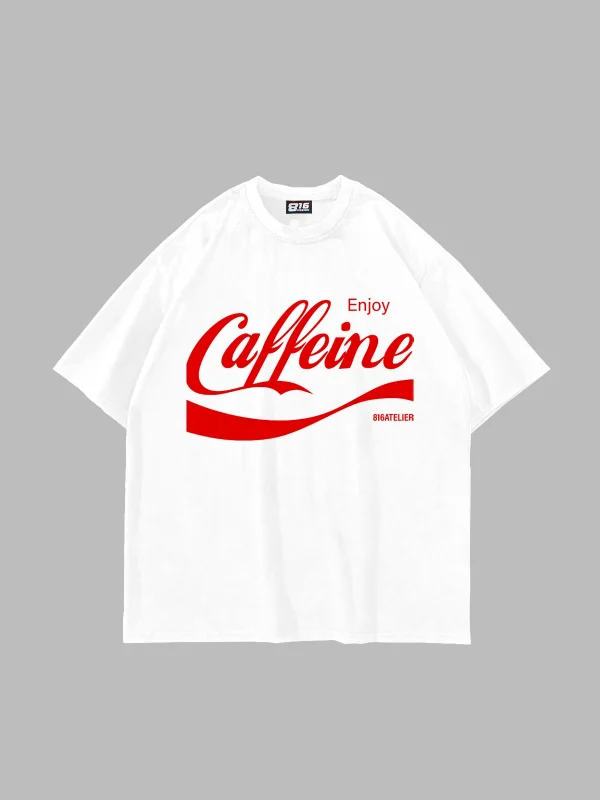 Caffeine Baskılı Oversize Unisex Beyz Tshirt