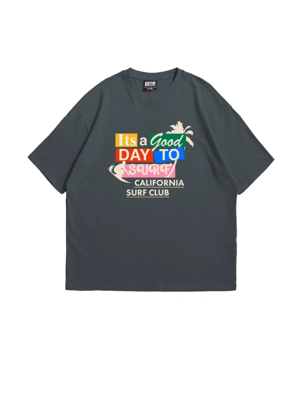 California Surf Club Baskılı Oversize Unisex Füme Tshirt
