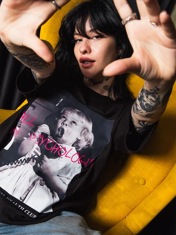 Call My Psychologist Baskılı Oversize Unisex Siyah Tshirt