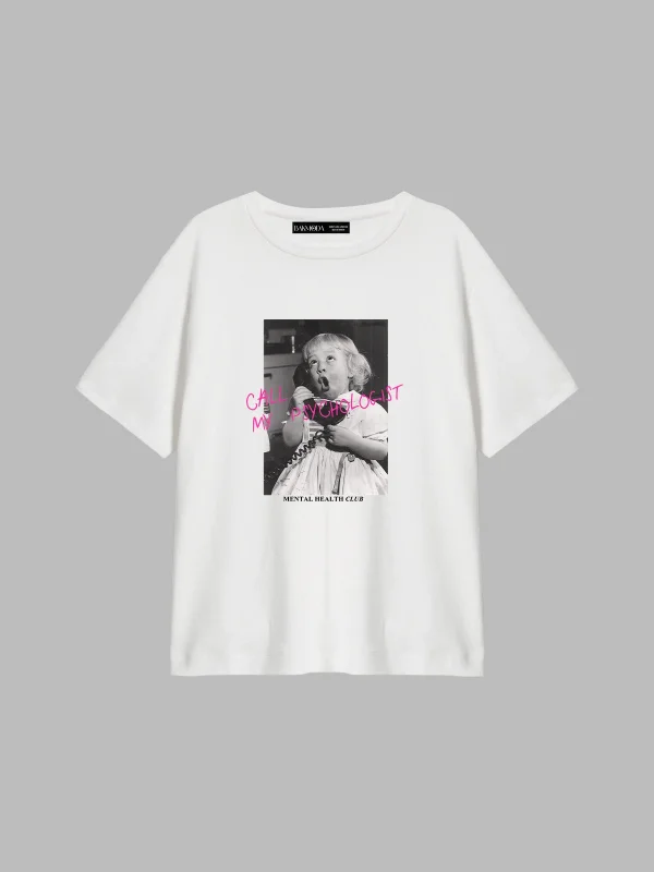 Call My Psychologist Baskılı Relaxed Fit Beyaz Kadın Tshirt