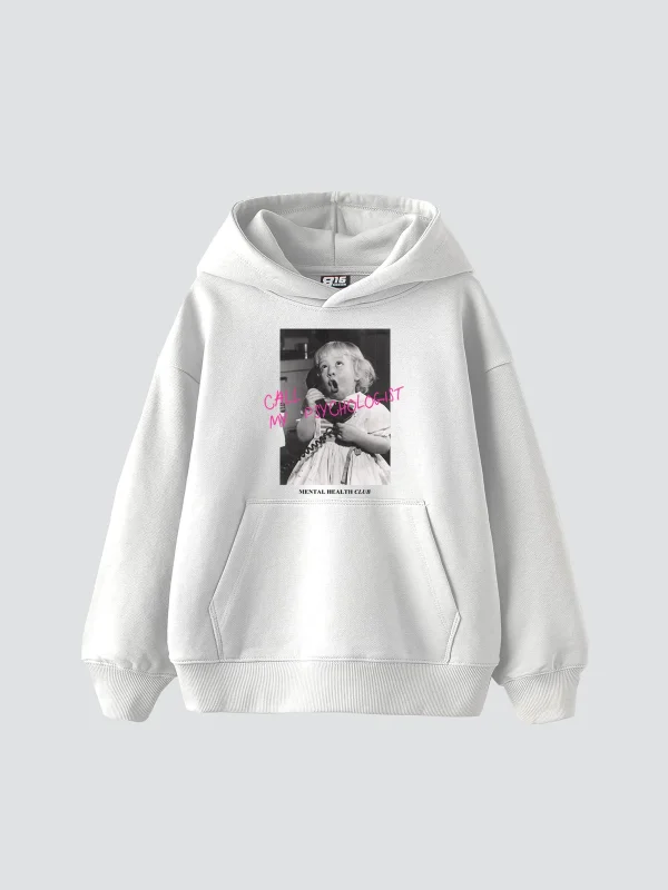 Call My Psychologist Vintage Baskılı Oversize Unisex Beyaz Hoodie