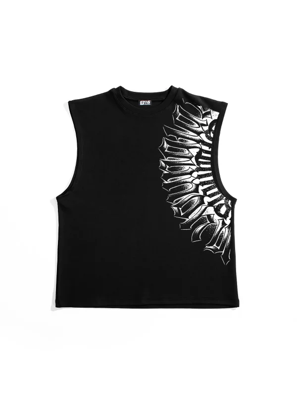 Calligraphy Gotik Baskılı Siyah Sıfır Kol Tshirt