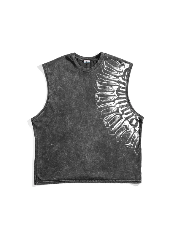 Calligraphy Gotik Baskılı Yıkamalı Siyah Sıfır Kol Tshirt