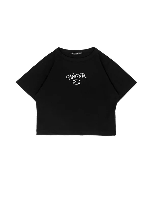 Cancer Baskılı Siyah Crop Top