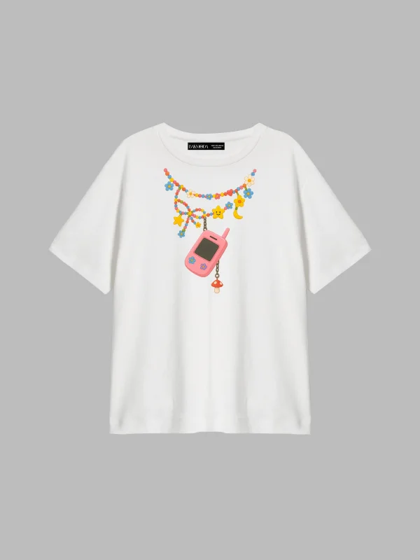 Candy Necklace Baskılı Relaxed Fit Beyaz Kadın Tshirt