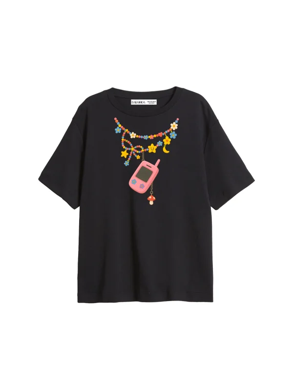 Candy Necklace Baskılı Relaxed Fit Siyah Kadın Tshirt