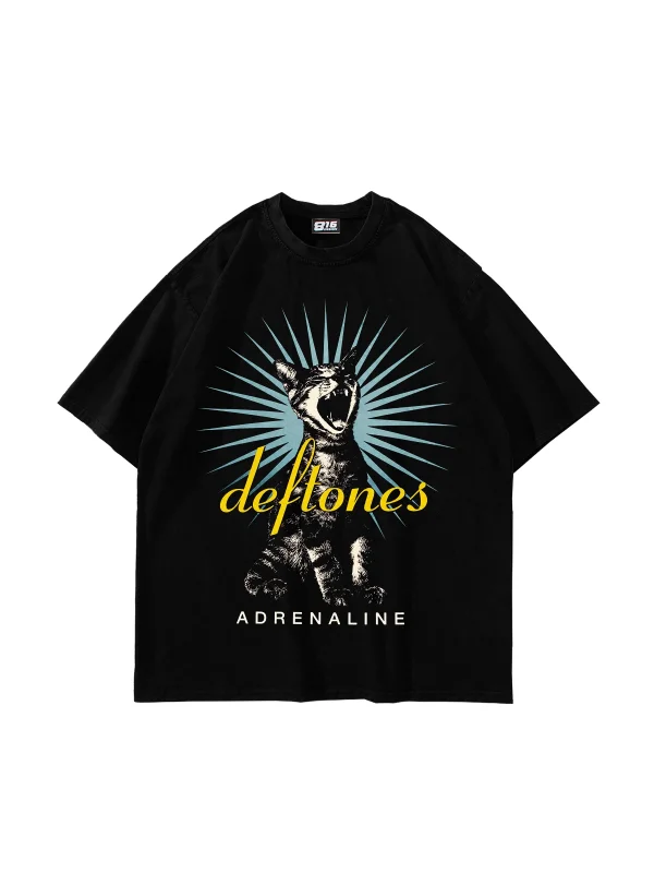 Cat Adrenaline Baskılı Siyah Oversize Unisex Tshirt