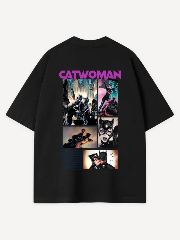 Cat Collage Baskılı Siyah Oversize Tshirt