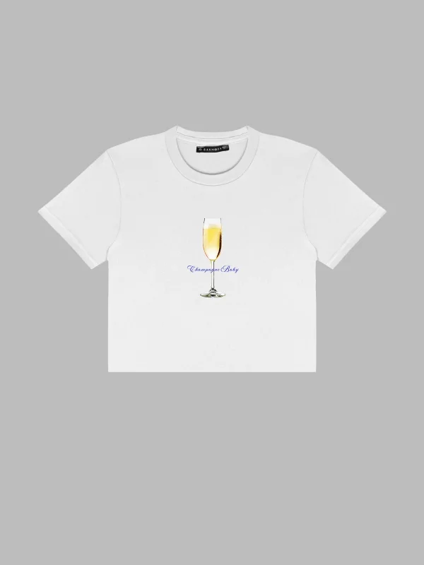 Champagne Baby Baskılı Beyaz Crop Top