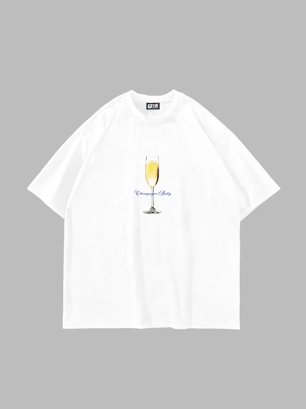 Champagne Baby Baskılı Beyaz Oversize Unisex Tshirt