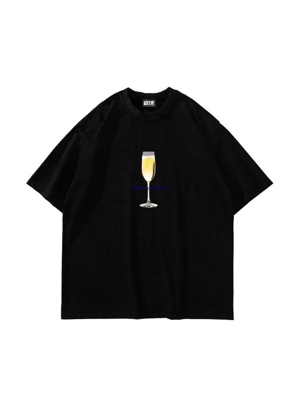 Champagne Baby Baskılı Siyah Oversize Unisex Tshirt