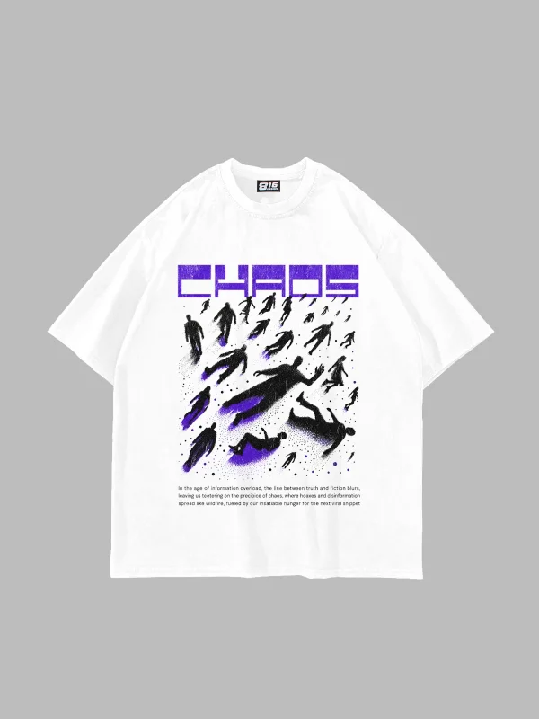 Chaos Baskılı Beyaz Oversize Unisex T-shirt